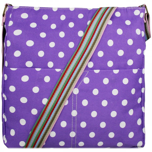 L1104D2 - Miss Lulu Canvas Square Bag Polka Dot Purple 